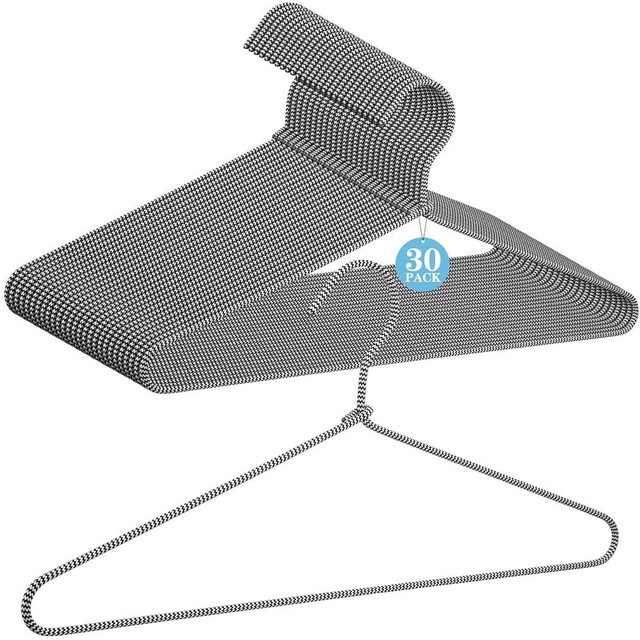 GlikCeil 30 Pcs Fabric Wrapped Metal Hangers Covered Wire Hanger Metal Coat Hangers Non Slip for Clothes Closet Clothing Suit Shirt Pant (Black and White Stripe)