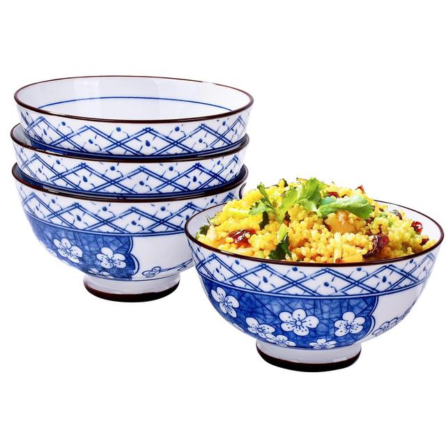 Chinese Special Blue and White Bowls, Plain Orchid Rice Bowl Set of 4 Pieces, Suitable for Rice and Gravy Salad
