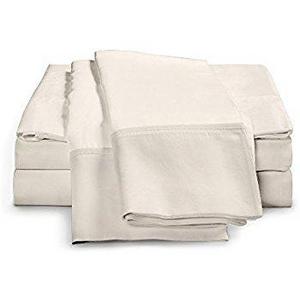 Royal's Solid Ivory 250-Thread-Count 4pc Queen Bed Sheet Set 100% Cotton, Superior Percale Weave, Crispy Soft, Deep Pocket, 100% Cotton