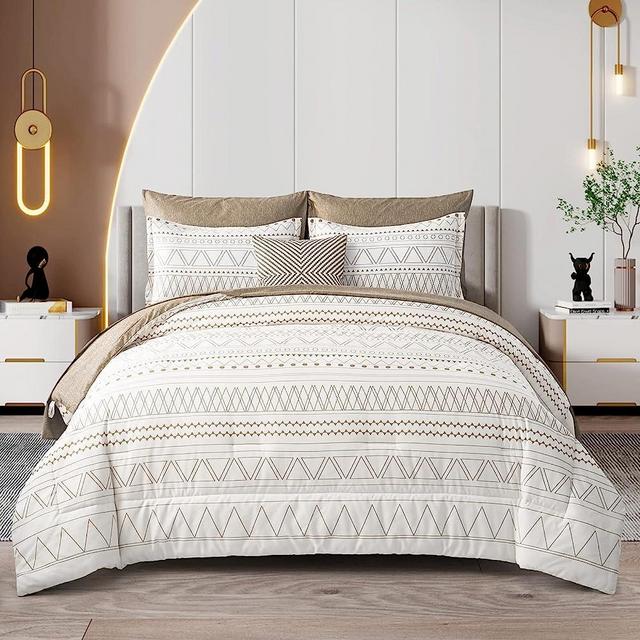 Kaki Boho Comforter Set Queen,7 Pieces Bed in a Bag Queen Kaki Comforter Bedding Set Reversible Soft Microfiber Queen Size(1 Comforter,2 Pillowcases,1 Flat Sheet,1 Fitted Sheet,2 Pillow Shams)