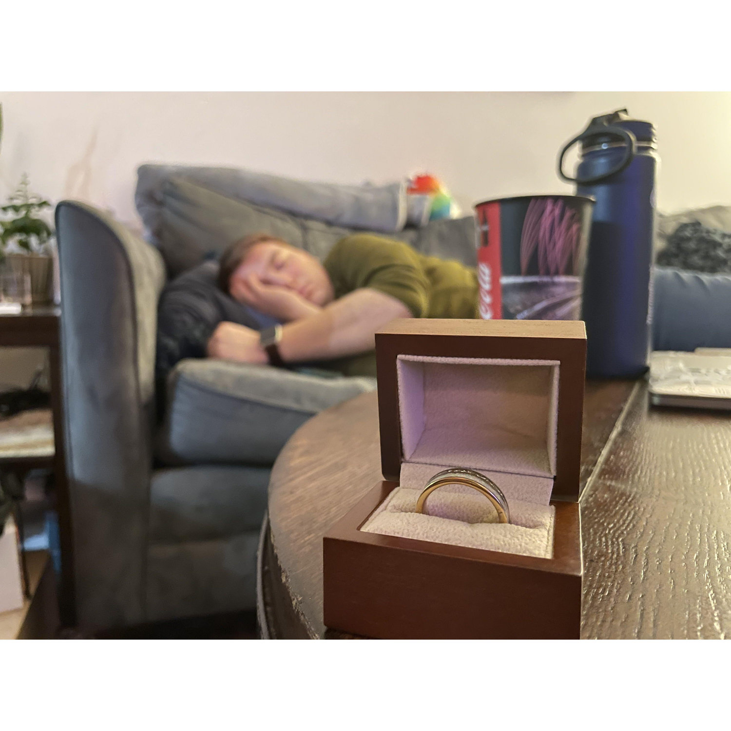 Brendan sleeping on his engagement ring
