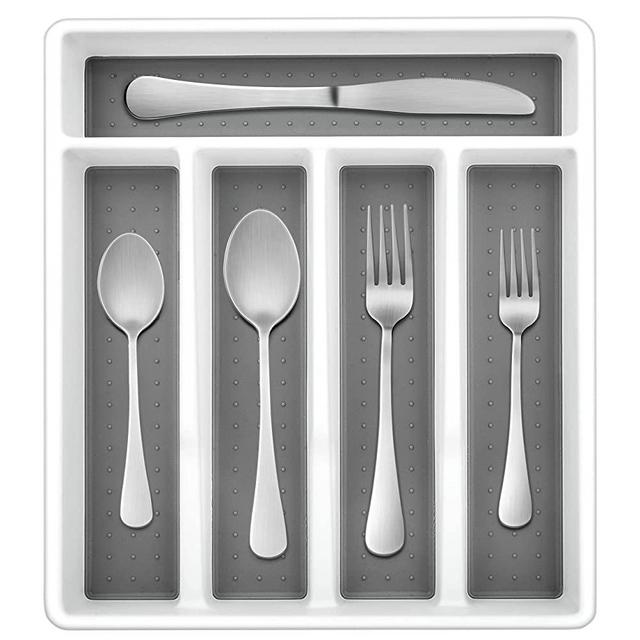 Herogo 60-Piece Matte Silverware Set with Drawer Organizer, Stainless Steel Flatware Cutlery Set for 12, Modern Tableware Eating Utensils Set with Tray , Dishwasher Safe, Satin Finish