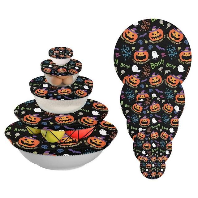 Boccsty Halloween Cute Pumpkin Ghost Reusable Bowl Cover 5 Pcs Food Covers Food Storage Container Bread Bowl Covers for Kitchen, Picnic, Food, Fruits, Leftover