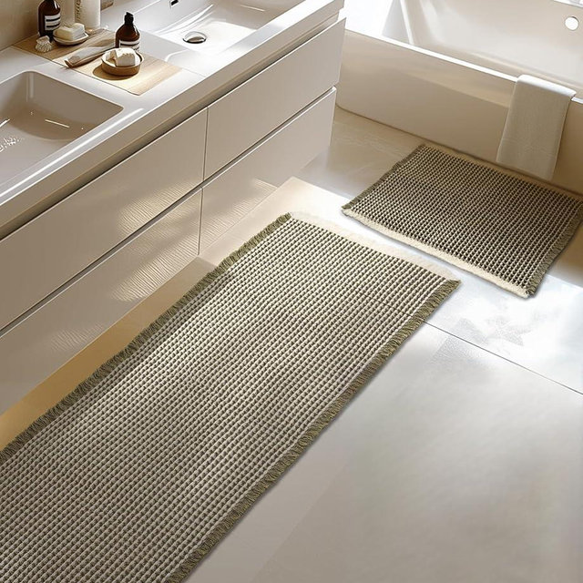 Furicher Large Waffle Bath Mat Set, Non Slip Bathroom Mat, Ultra Absorbent Bath Mats for Bathroom Decor, Extra Soft Floor Bathroom Rugs Sets 2 Piece, Washable Bath Rugs Set (20"×47" and 16"×24")
