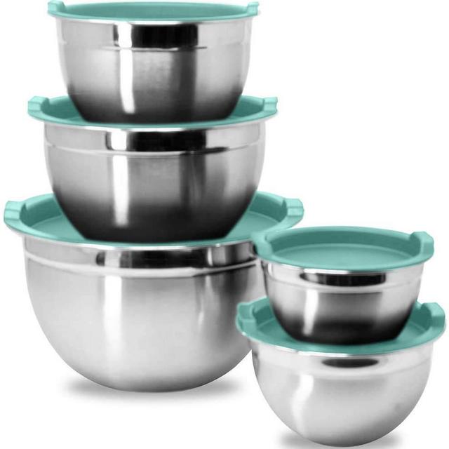 Meal Prep Stainless Steel Mixing Bowls Set, Home, Refrigerator, and Kitchen Food Storage Organizers | Ecofriendly, Reusable, Heavy Duty By WHYSKO (With Blue Lids)