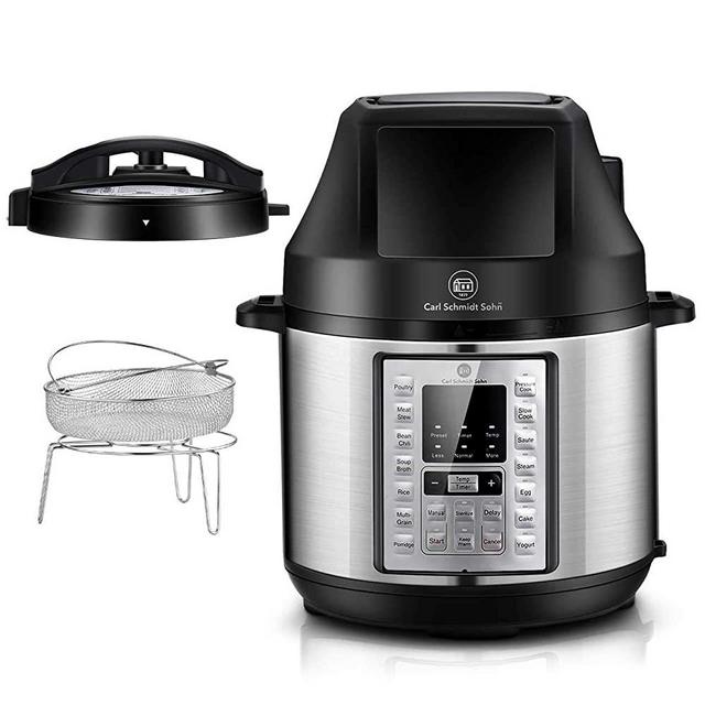 Pressure Cooker and Air Fryer Combo-CSS 6.5QT Air Fryer and Slow Cooker with 2 Detachable Lid, LED Digital Touchscreen,21 Programmable,Free Recipe & Accessories,Compatible for Rice Cook