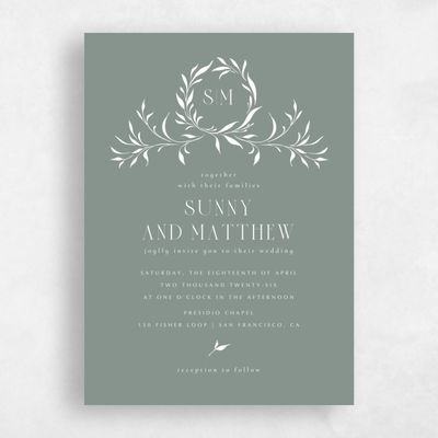 Deep Sage, Green Wedding Invitation - Clairemont Portrait