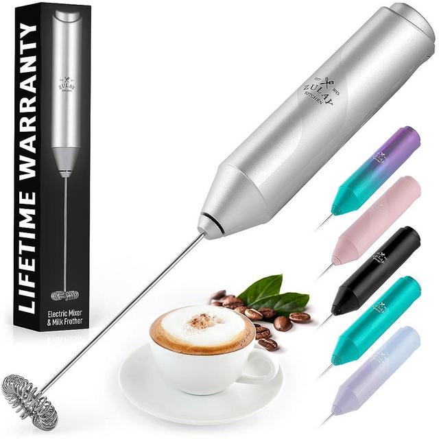 Zulay FrothMate Powerful Milk Frother for Coffee - Portable & Compact Handheld Foam Maker for Lattes, Cappuccinos, Matcha, Hot Chocolate - Milk Foamer Frother - No Stand Electric Whisk (Silver)