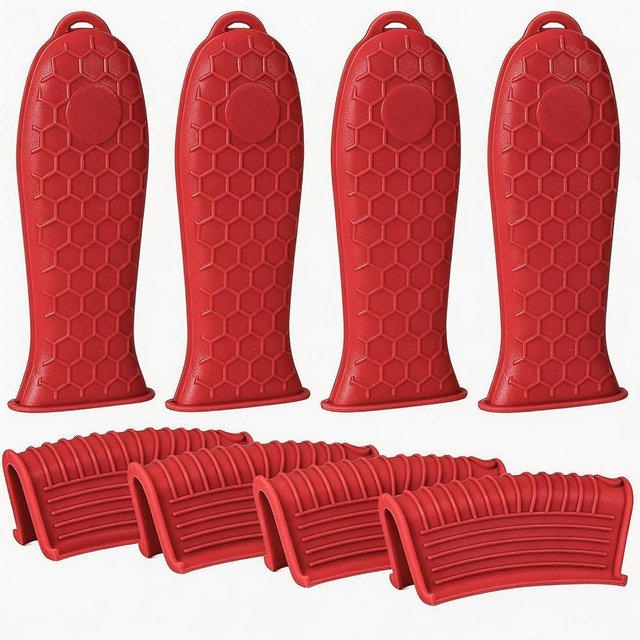 Joyhalo Cast Iron Skillet Handle Covers, 8 Pack Heat Resistant Silicone Pot Handle Sleeve Covers, Wine