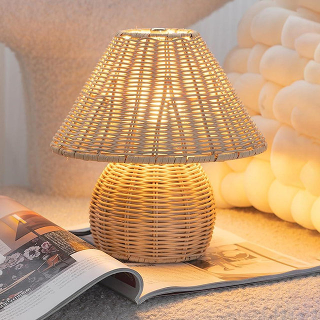 Quipzora Boho Lamp Rattan Lamps,3 Colors Modes Vintage Wicker Light,Small Table Lights for Bedroom Living Room Home Office Art Decor,7W E26 Bulb Included