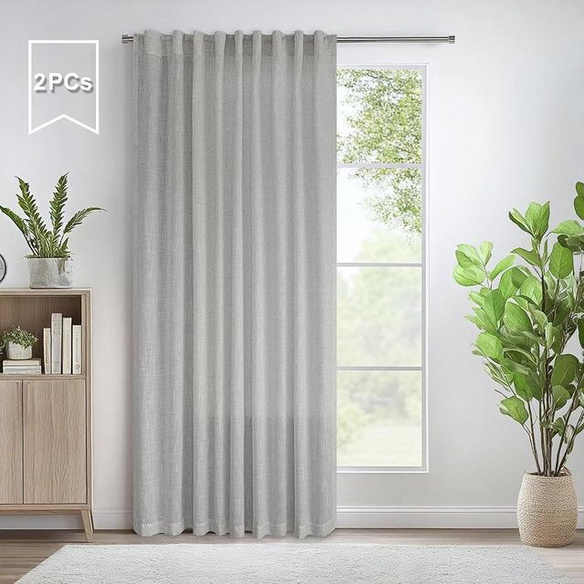 60 Inch Wide Curtains Gray for Boys Bedroom Teen Girls 90 Inches Long Linen Sheer Extra Wide Large Light Grey Curtains for Nursery Room Playroom Cottage Core 2 Panel Back Tab Pocket 60 x 90 Length
