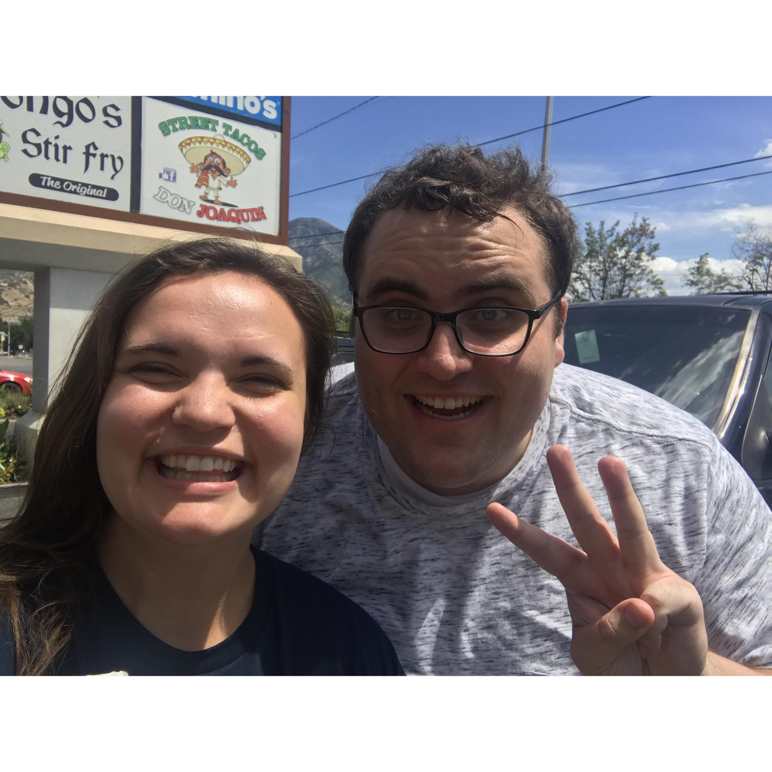 Celebrating 3 months of dating by returning to the taco place where we had our first date