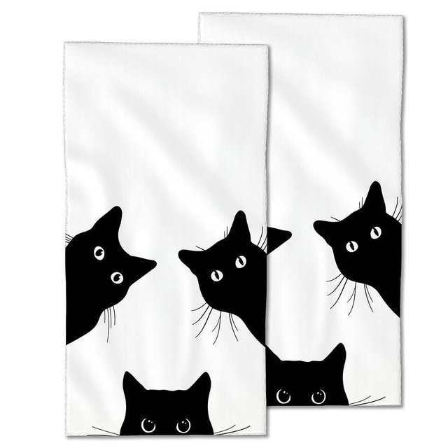 CXULIN Black Cat Hand Towels Set of 2,Cats Fingertip Towel Polyester Cotton Soft Bath Hand Towels for Bathroom Kitchen Hotel Spa Hand Towels 14"X28"