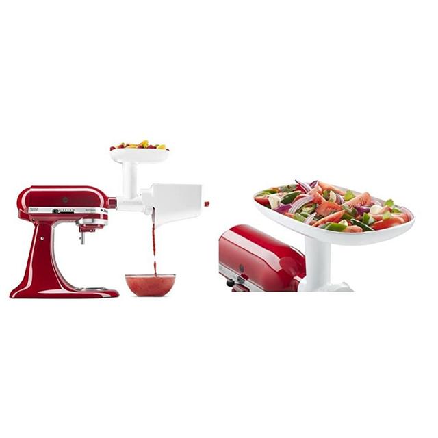 KitchenAid KSMFVSP Fruit and Vegetable Attachment Strainer, White & KSMFT Food Grinder Accessory, Fits KSMFGA, White