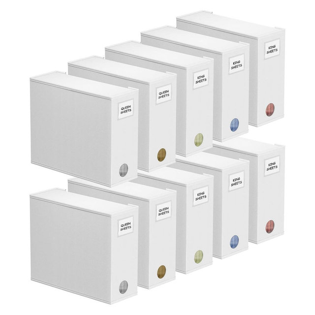 10-Pack Bed Sheet Organizers and Storage, Foldable Sheet Organizers for a Linen Closet, White