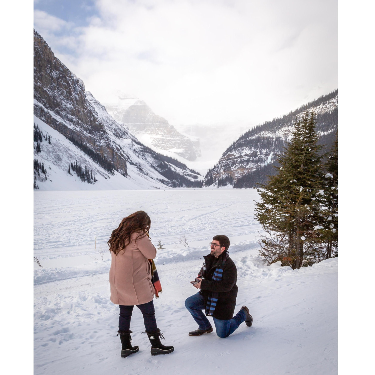 When Andrew proposed at Lake Louise in Canada