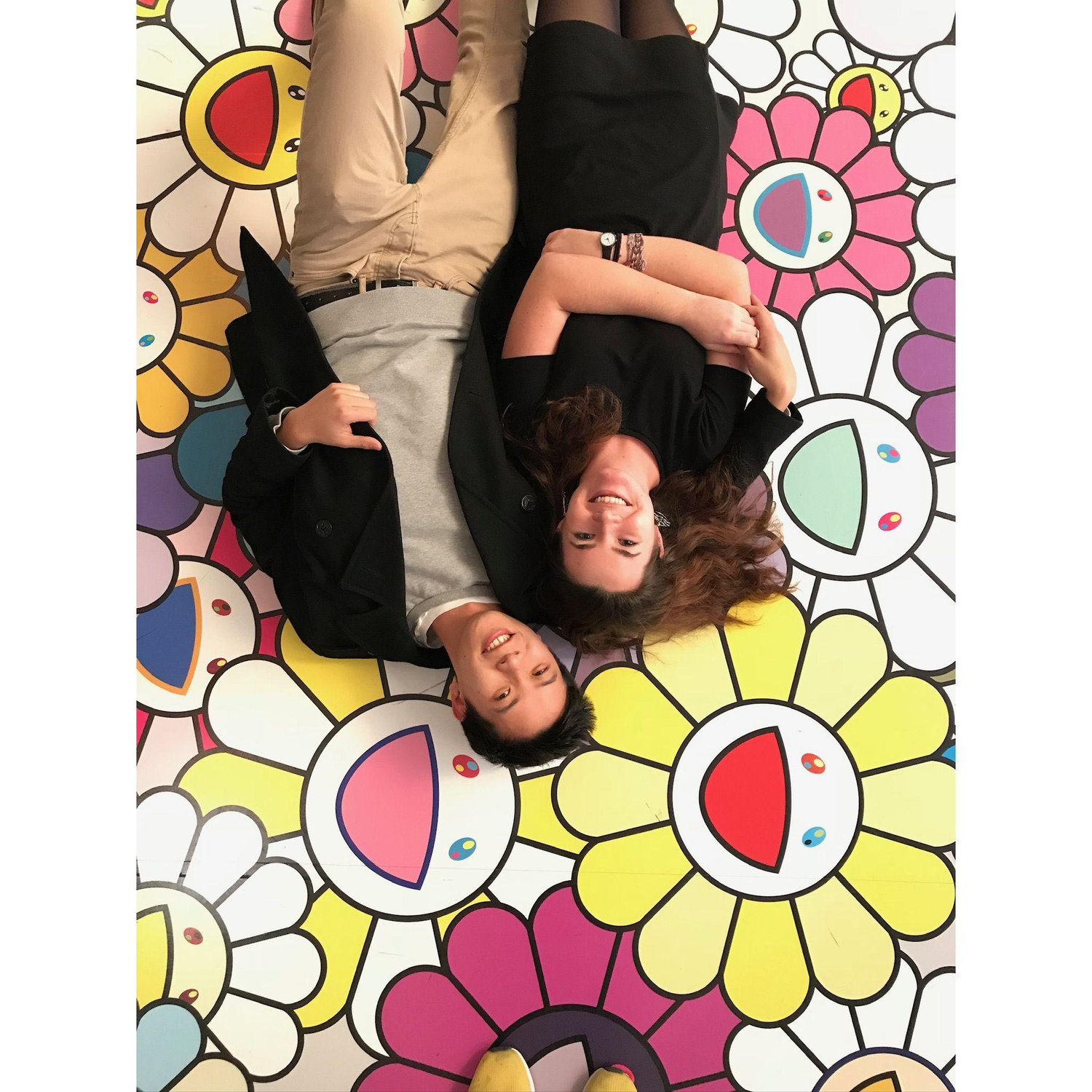 2017 - One of our first dates at the Museum of Fine Arts in Boston. In this Takashi Murakami exhibit, the man taking our photo had us lie down on the floor to capture us next to the vibrant pattern!