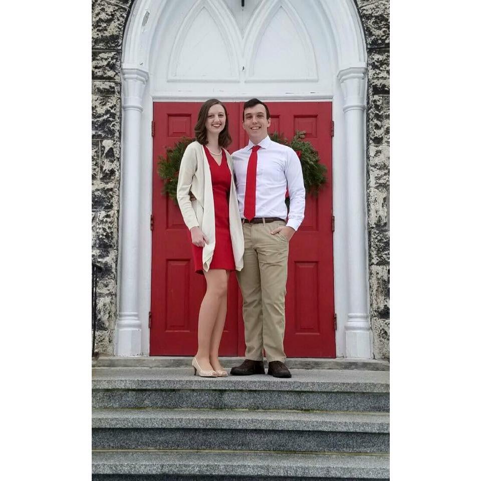This is Christmas Eve 2015. We are standing in front of the same church that our ceremony will be at!