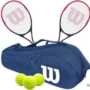 Wilson Hyper Power Doubles Tennis Bundle - 2 Racquets, 1 Bag & 3 Balls