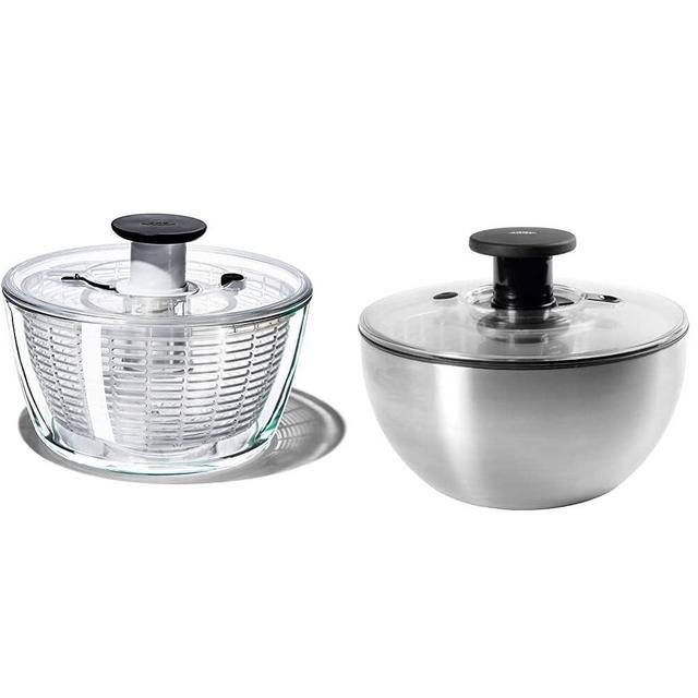 OXO Good Grips Glass Salad Spinner, Large/6.22 Quart, Clear & Stainless Steel Salad Spinner