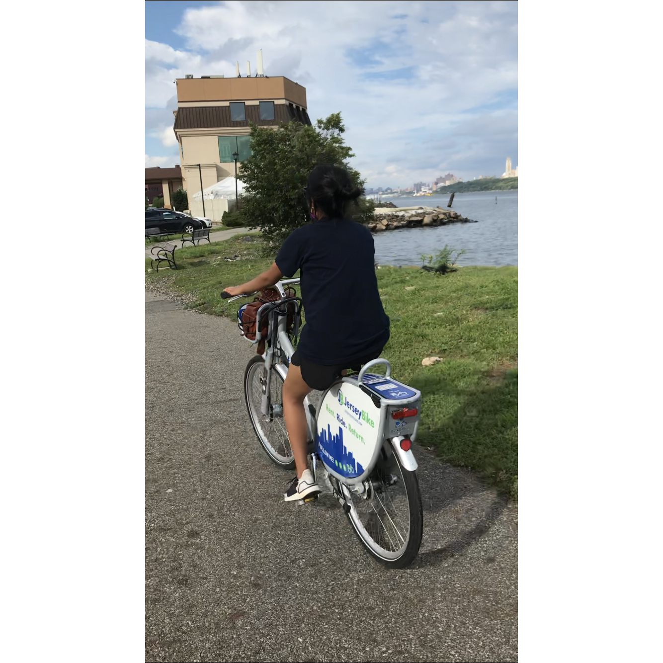 Kathy riding along the Hudson River.