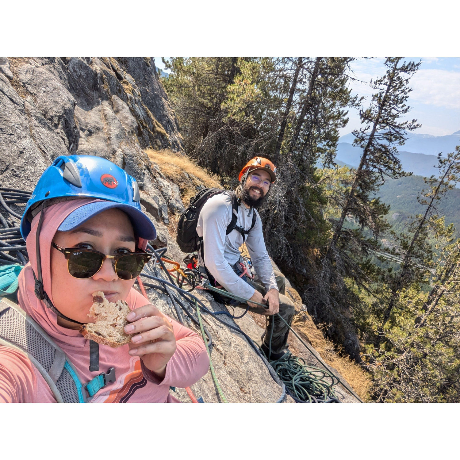 Snack time during our multipitch in Squamish