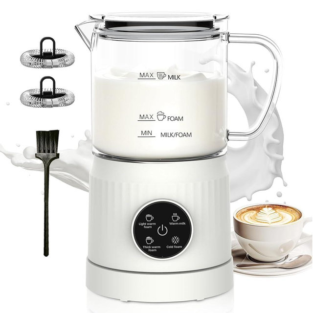 Casimhu 4-in-1 Milk Frother, Electric Milk Frother and Steamer with LED Touch Screen, Non-stick Bottom, Milk Warmer 13.52oz for Lattes, Cappuccinos, and Macchiatos at Home, White