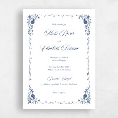 Blue Floral Wedding Invitation - Pontus Portrait