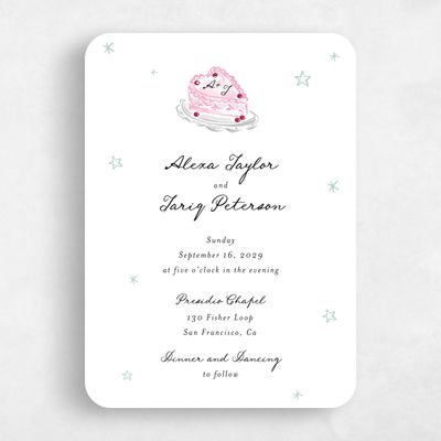 White Rounded Wedding Invitation - Moire Classic