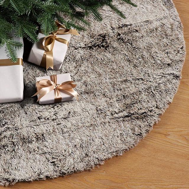 GMOEGEFT Christmas Tree Skirt 32 Inches Brown Plush Faux Fur Xmas Holiday Decorations Ornaments