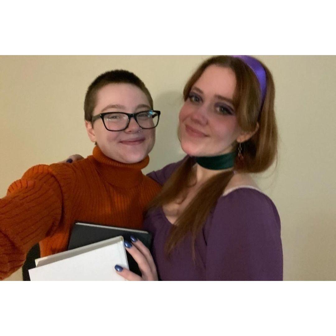 Velma and Daphne for Halloween (not pictured- Lucy as Scooby-Doo)