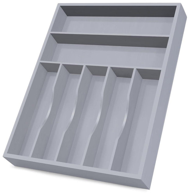 Bellsal Grey Utensil Organizer 12.5 Inch Silverware Tray for Drawer Utensil Holder Cutlery Organizer Kitchen Drawer Organizer 7 Compartment Small Narrow Bamboo