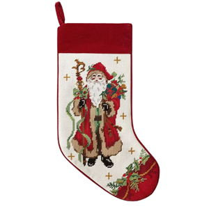Peking Handicraft Santa with Staff Embroidered Needlepoint Holiday Stocking