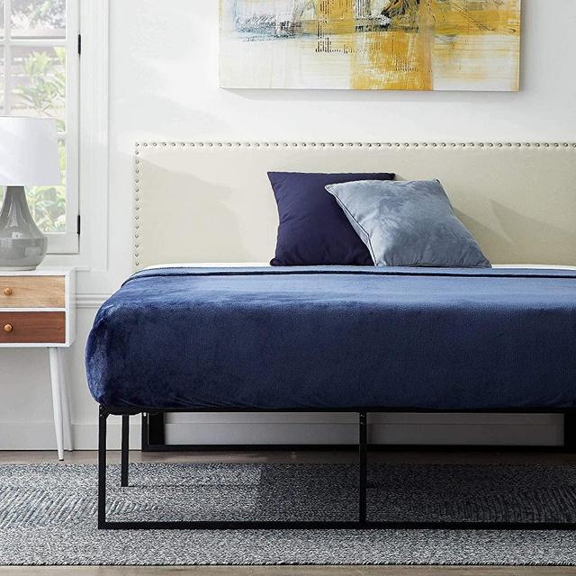 LUCID Upholstered Mid-Rise Headboard with Nailhead Trim Platform, Queen, Pearl