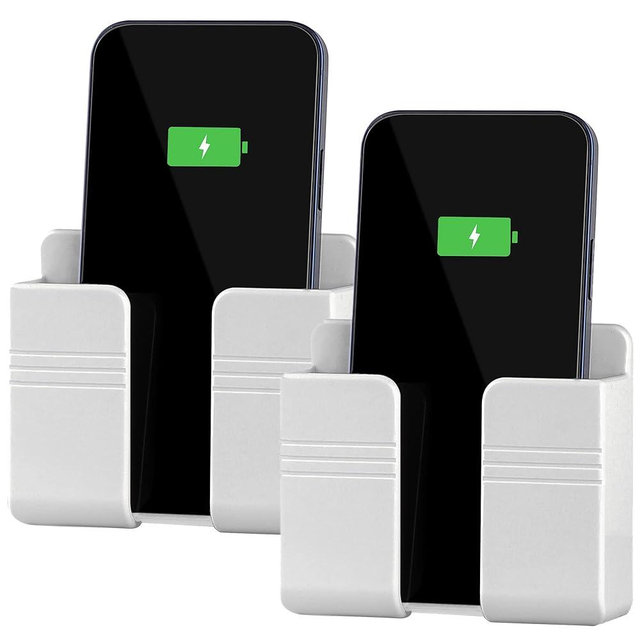 CEI&BPY 2Pcs Phone Holder Wall Mounted, Phone Stand with Self Adhesive. Phone Holder for RV Charging.Compatible with iPhone and Android (2Pack-White)