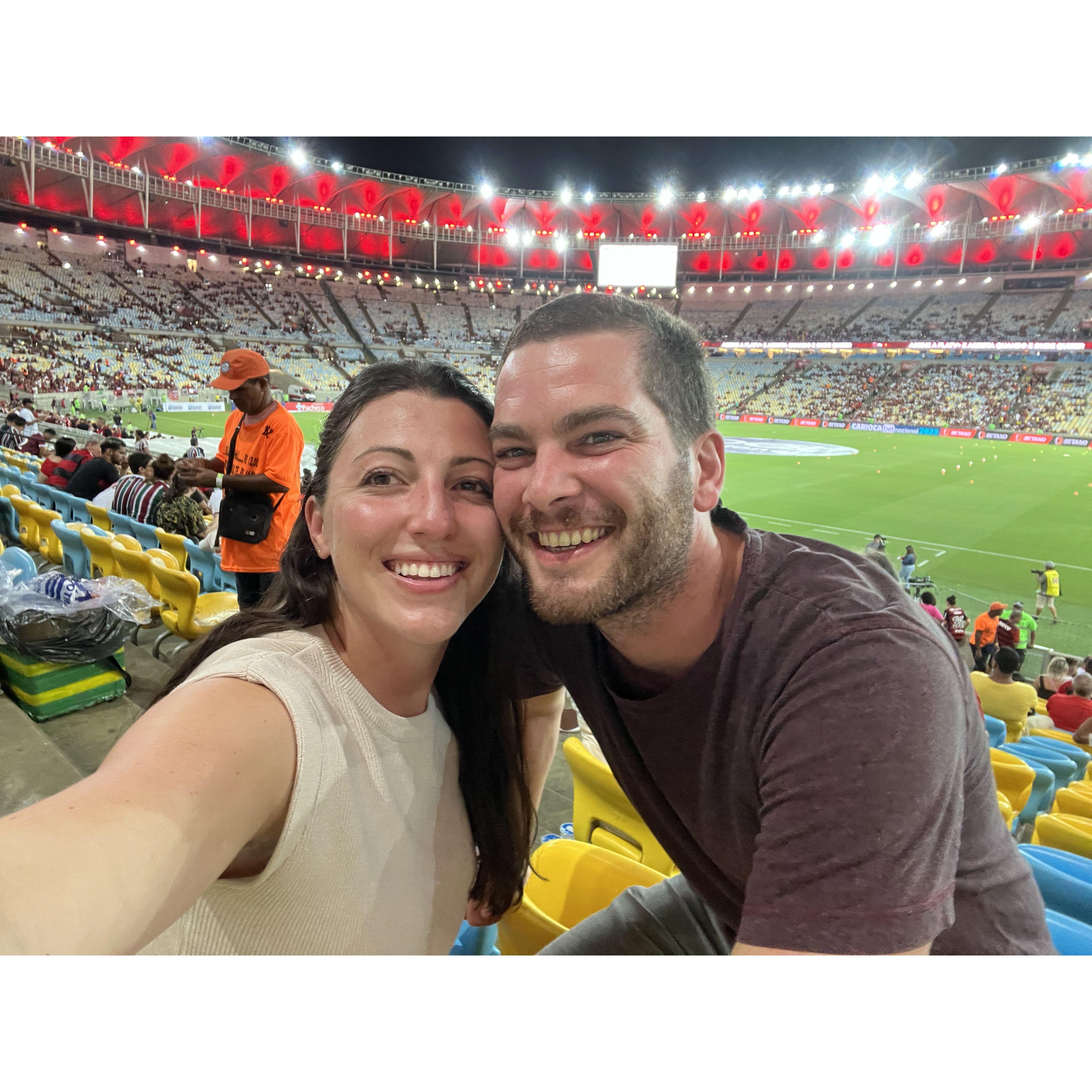 Happy campers at Maracana stadium for a soccer game in Brazil
