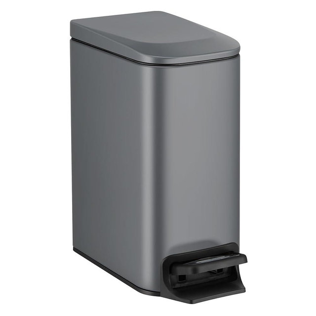 TIPGO Slim Bathroom Trash Can with Lid Soft Close, 6 Liter / 1.6 Gallon Stainless Steel Garbage Can with Removable Inner Bucket, Step Pedal, Small Trash Cans for Bedroom, Office, Kitchen (Grey)