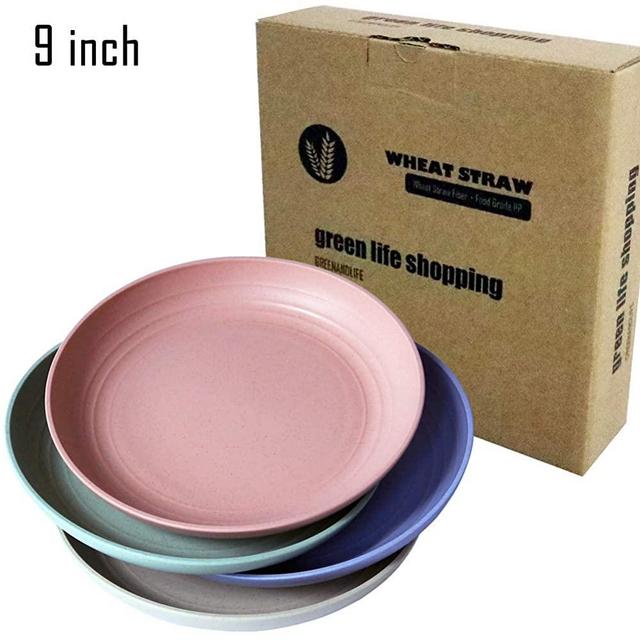 Greenandlife Lightweight Wheat Straw Plates - 4Pack Unbreakable Dishes and Plates Sets Non-toxin, Dishwasher & Microwave Safe BPA free and Healthy for Kids Children Toddler & Adult (9'')