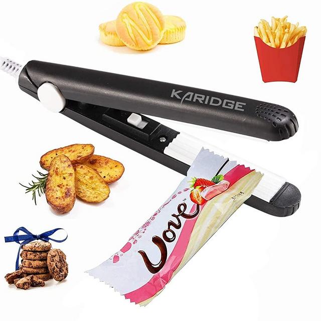Mini Bag Sealer Heat Seal, Handheld Food Sealer Bag Resealer for Food Storage, Portable Smart Heat Sealer Machine with 45” Power Cable for Chip Bags, Plastic Bags, Snack Bags -Black