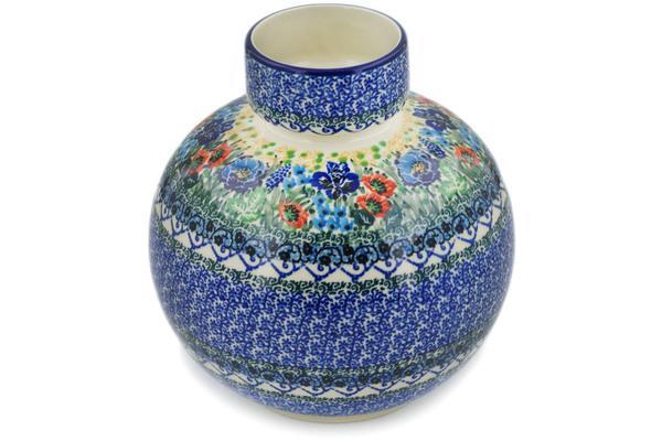 Polish Pottery 7" Vase Lupines And Roses UNIKAT