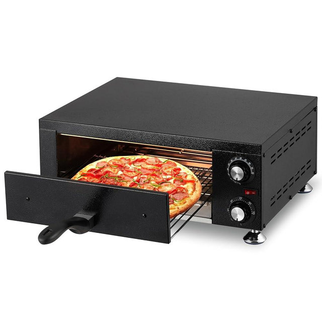 Commercial Pizza Oven Countertop, 1100W Stainless Steel Electric Pizza Oven, Indoor Pizza Maker with Timer/Crumb Tray, Single Deck Layer Pizza Cooker for Restaurant Home