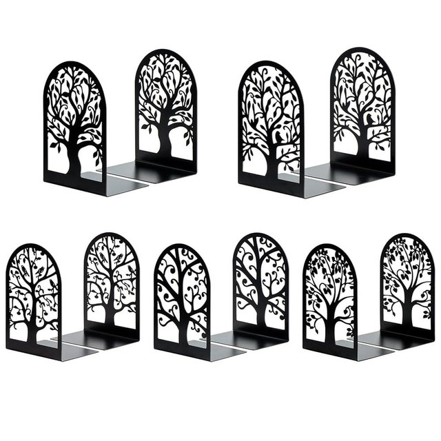 Book Ends, Metal Bookends for Shelves, Modern Tree Book Ends Decorative, Non-Skid Bookends for Heavy Books, Heavy Duty Book Holders Book Stoppers for Home Office Decor, 6.9"x4.7"x3.5" (5 Pairs/10 Pcs)
