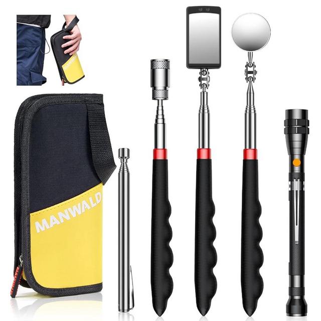 Telescoping Magnetic Pickup Tool Set with Portable Bag, Extendable Flashlight with 360° Inspection Mirror, Christmas Gifts Stocking Stuffers for Men, Mechanics, and Handymen, Yellow