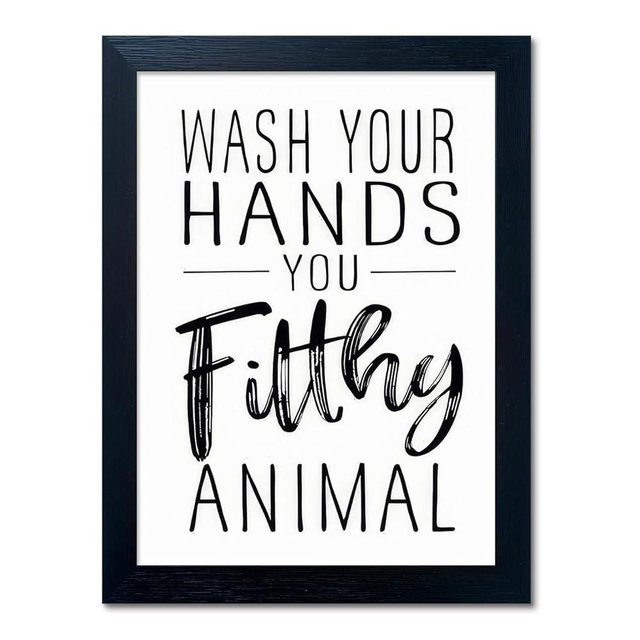 Bathroom Quotes Wall Decor, Black and White Bathroom Wall Art, Toilet Decor Signs Small Black Framed Canvas Art for Kid's Washroom