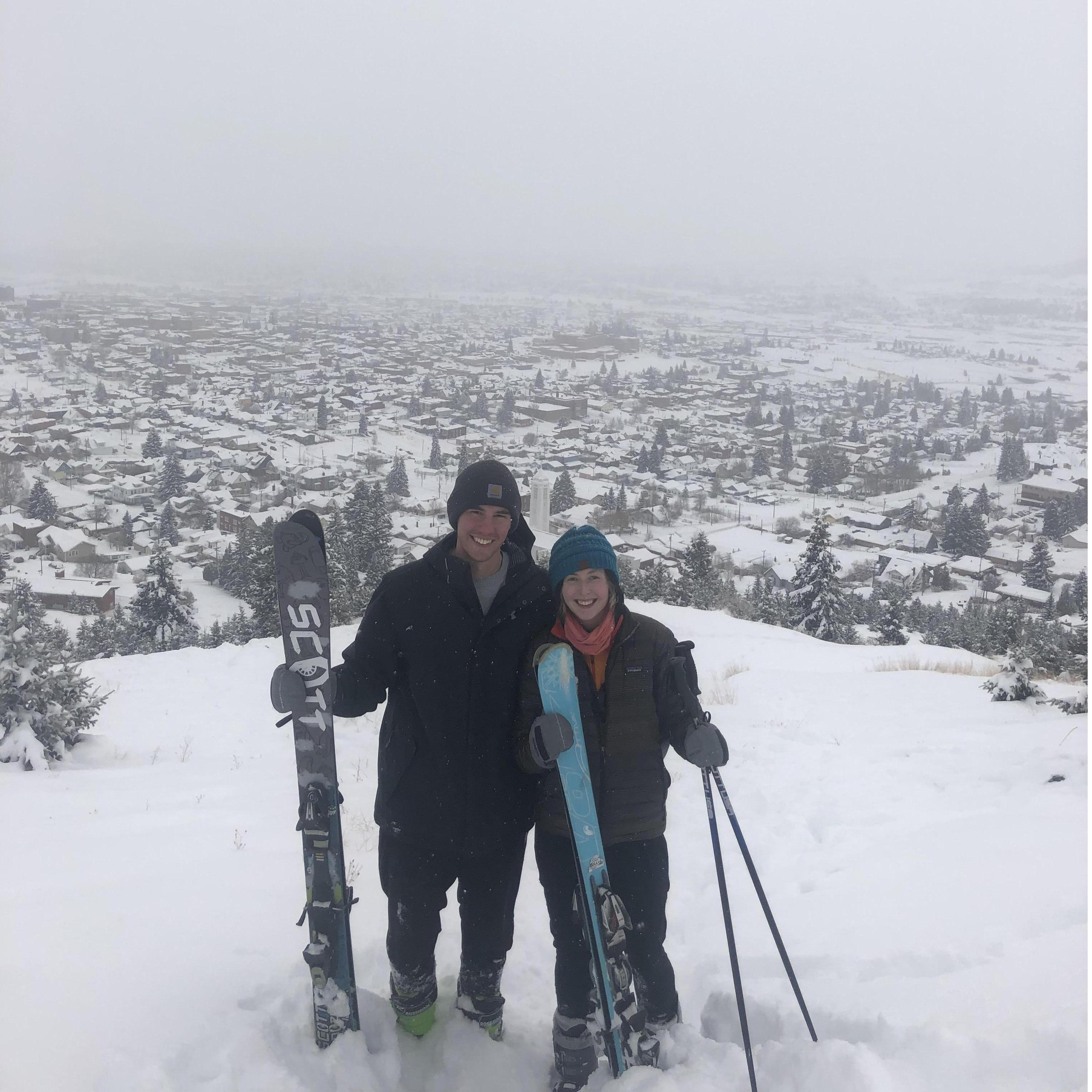 Skiing down the "M" in Butte