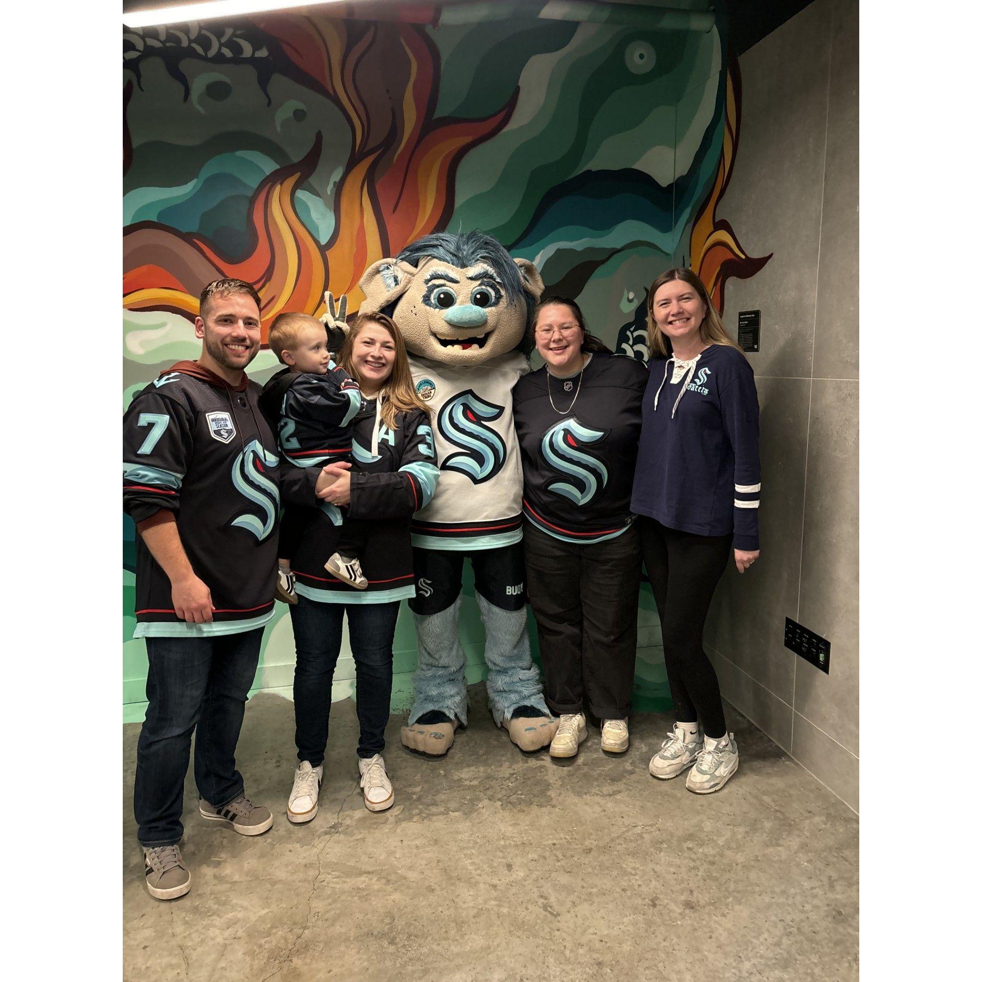 Declan's first hockey game with his favorite Aunties!