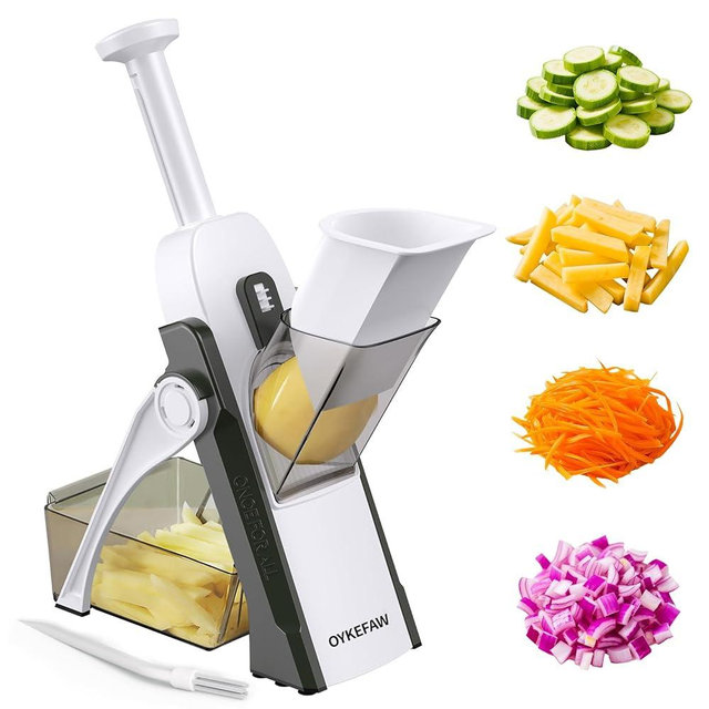 OYKEFAW Safe Mandoline Slicer for Kitchen, 5 in 1 Vegetable Food Chopper, Potato French Fry Cutter, Fruit Slicer, Adjustable Thickness 0.1-8 mm, Kitchen Chopping Artifact Fast Meal Prep (Gray)
