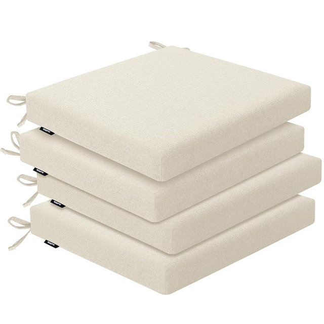 Favofamilie Outdoor Chair Cushions Set of 4, Water-Resistant & Fadeness 17" W x 16" D x 2" T Seat Cushion, High Density Foam with Dual Straps for Patio Garden Furniture Sofa Dining Chairs, Beige
