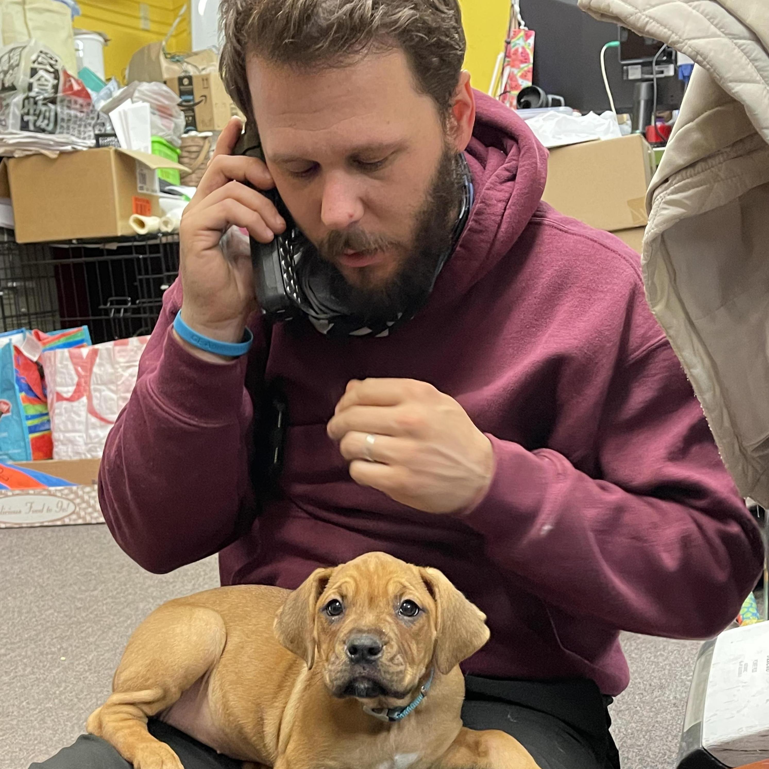 Bryan with little Pippa at the Mattern's store, Feb 2021