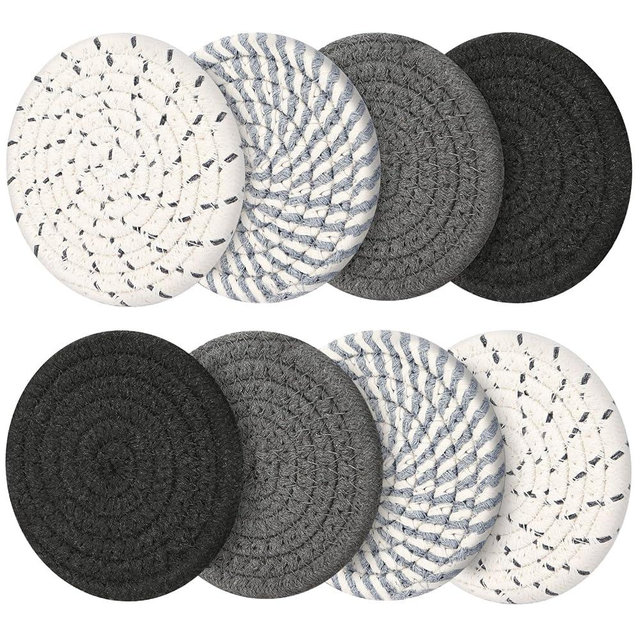 Coasters Set of 8, Absorbent Coasters for Drinks, Living Room Decor, Coffee Table Decor, Bar Accessories for The Home Bar Set (Grey Without Holder)